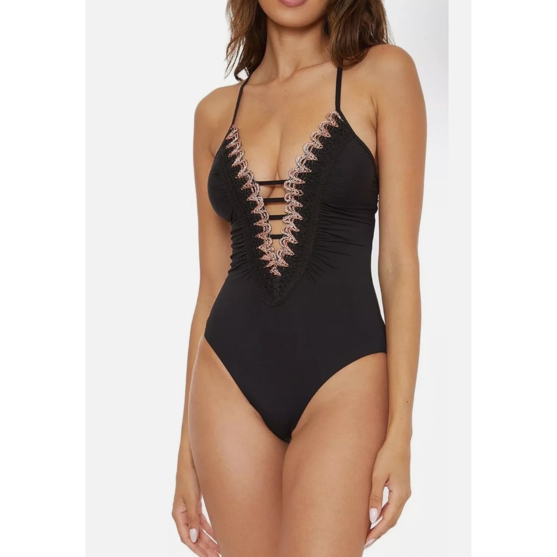 Becca Layla Clare Crochet Black One Piece Swimsuit Swimwear Large